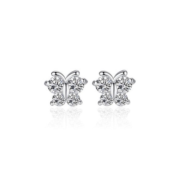 Cubic Zirconia & Silvertone Butterfly Studs - Picture 1 of 3